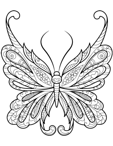 Difficult Butterfly Zentangle Coloring Page